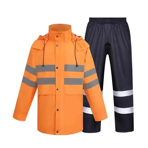 PVC Polyester 2 Piece Raincoat With Reflective Strips