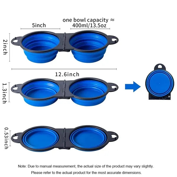 Collapsible Dog Double Bowls Feeding Watering Dish