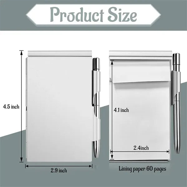 Metal Pocket Notebook with Pen and Refillable Paper