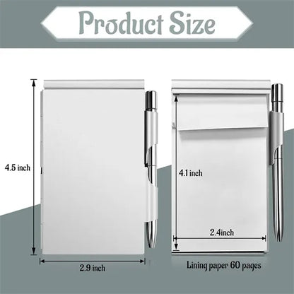 Metal Pocket Notebook with Pen and Refillable Paper