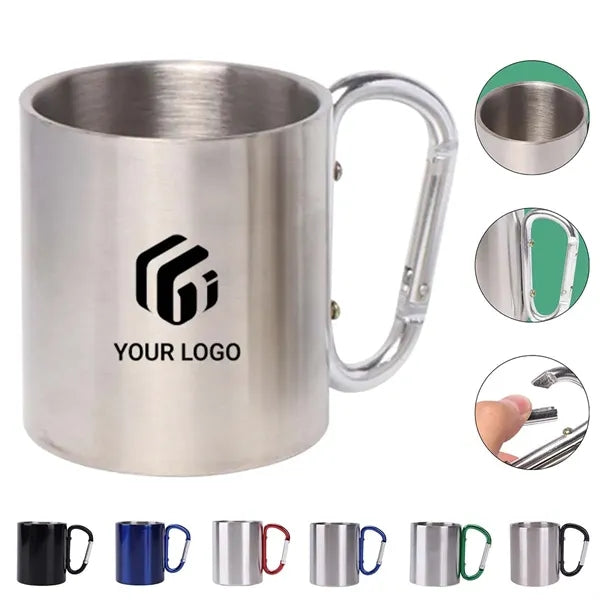 7oz Double Walled Stainless Steel Mug with Carabiner Handle