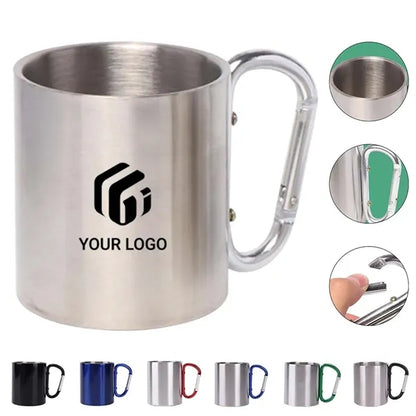 7oz Double Walled Stainless Steel Mug with Carabiner Handle