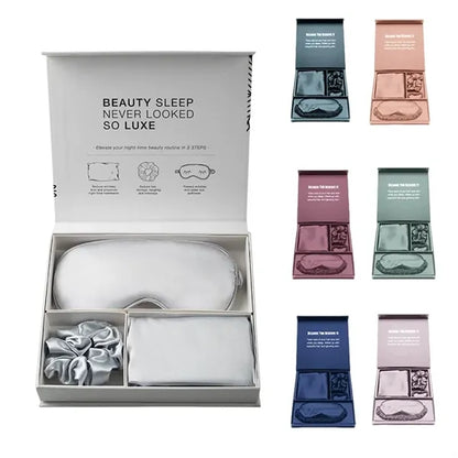 3PCS Faux Silk Pillowcase Eye Mask Headband Set