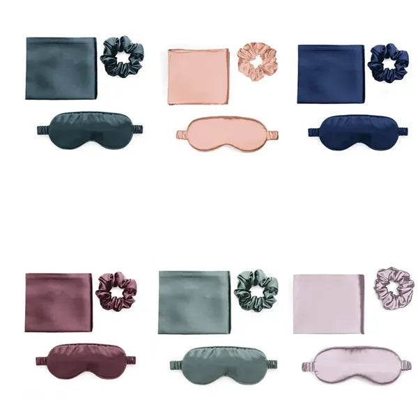 3PCS Faux Silk Pillowcase Eye Mask Headband Set