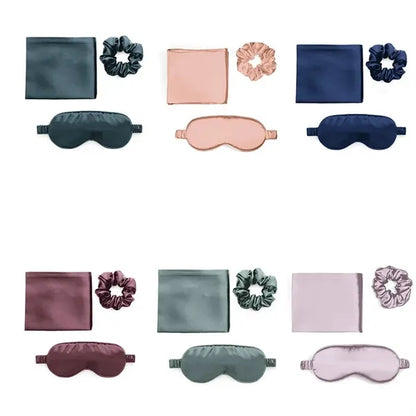 3PCS Faux Silk Pillowcase Eye Mask Headband Set