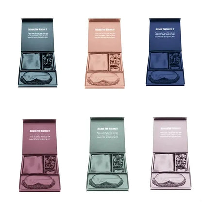 3PCS Faux Silk Pillowcase Eye Mask Headband Set