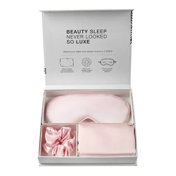 3PCS Faux Silk Pillowcase Eye Mask Headband Set