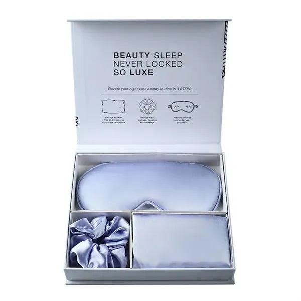 3PCS Faux Silk Pillowcase Eye Mask Headband Set
