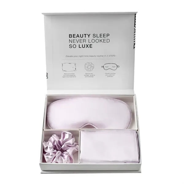 3PCS Faux Silk Pillowcase Eye Mask Headband Set