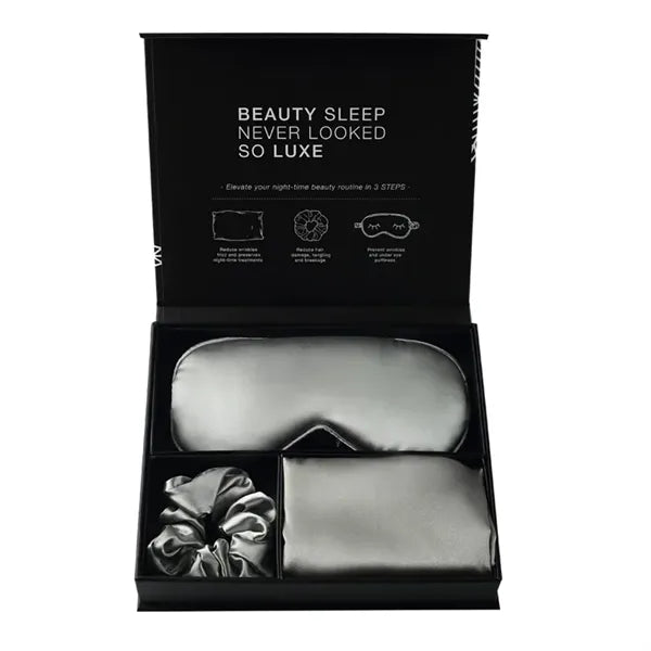 3PCS Faux Silk Pillowcase Eye Mask Headband Set