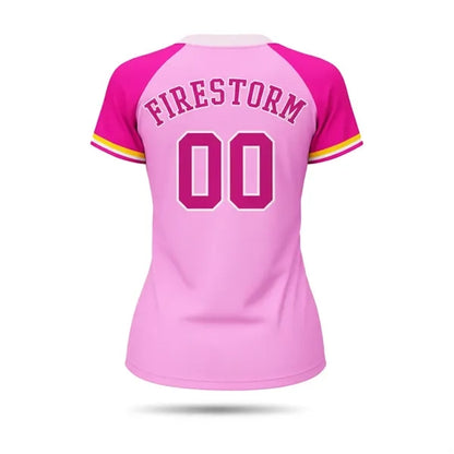 Women's 2 Button  Sublimated Baseball Jersey 150G Interlock