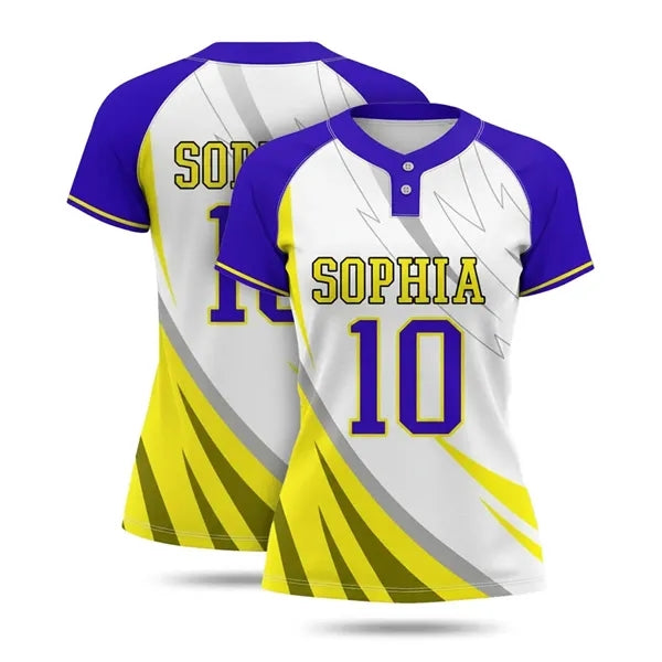 Sublimated Women's Baseball Jersey 2 Button Birdseye Mesh