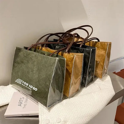 Clear PVC Kraft Tote Stylish Shoulder Handbag Customizable