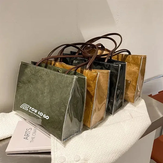 Clear PVC Kraft Tote Stylish Shoulder Handbag Customizable