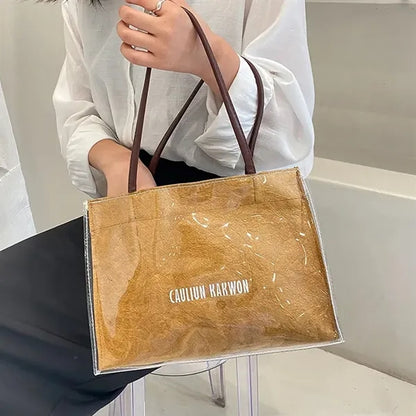 Clear PVC Kraft Tote Stylish Shoulder Handbag Customizable