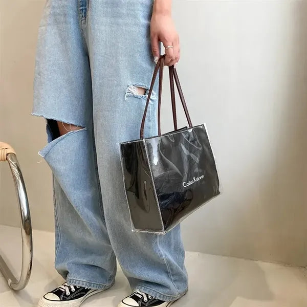 Clear PVC Kraft Tote Stylish Shoulder Handbag Customizable