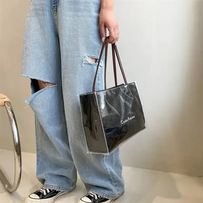 Clear PVC Kraft Tote Stylish Shoulder Handbag Customizable