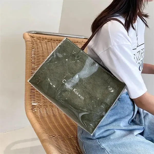 Clear PVC Kraft Tote Stylish Shoulder Handbag Customizable