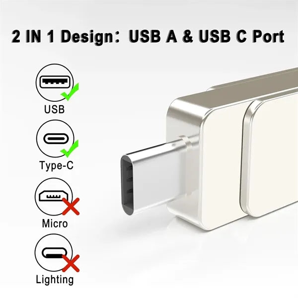Dual USB C 2 in 1 Metal OTG Flash Drive for Phone Mac PC