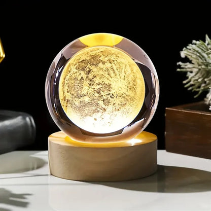Crystal Globe LED Night Light with Wooden Base