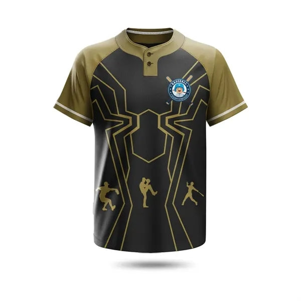 Unisex & Kids 2-Button Baseball Henley Sublimated-UPF Mesh