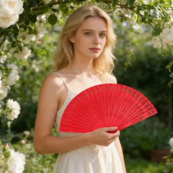 Wood Handheld Folding  Fan With Hollow Design