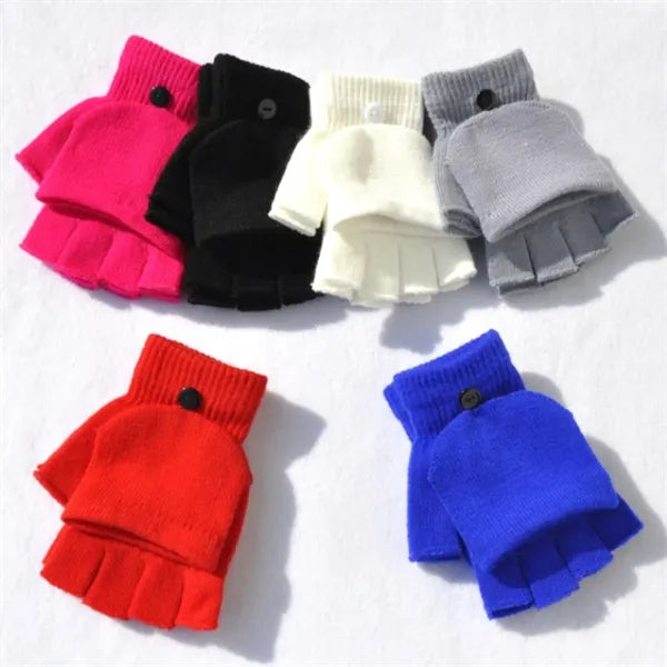 Convertible Knit Mittens Gloves with Flip Top