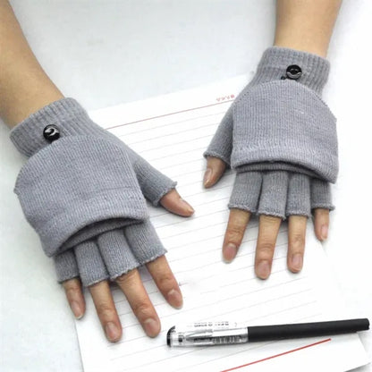 Convertible Knit Mittens Gloves with Flip Top