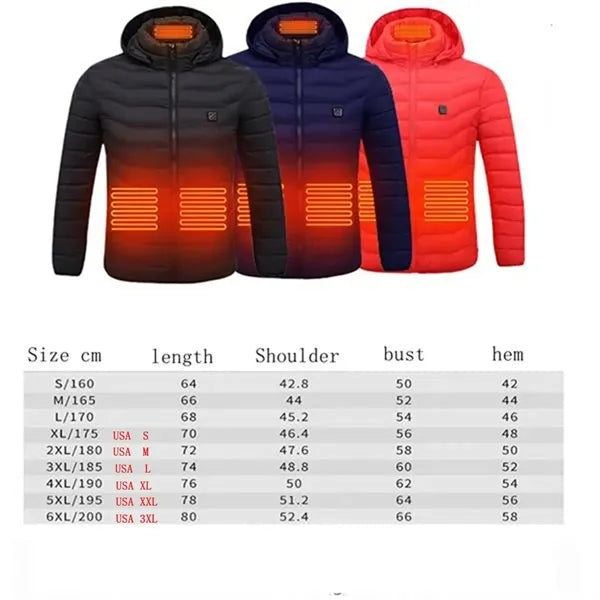 USB Heated Jacket Hoodie Coat Vest 9 Heating Zones