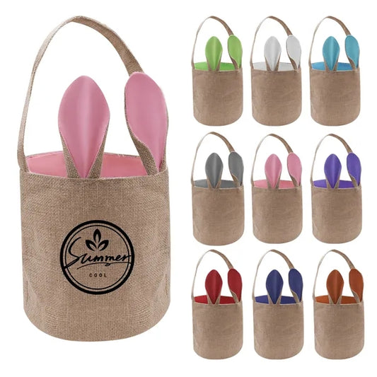 Easter Collapsible Jute Bunny Ear Basket With Handle