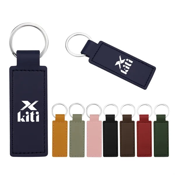Rectangular PU Leather Keychain  Fob W/ Metal Ring