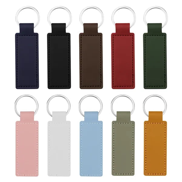 Rectangular PU Leather Keychain  Fob W/ Metal Ring