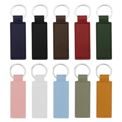 Rectangular PU Leather Keychain  Fob W/ Metal Ring