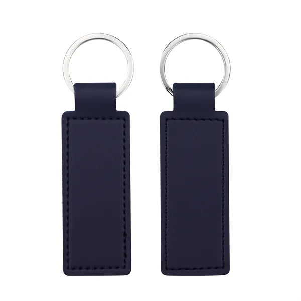 Rectangular PU Leather Keychain  Fob W/ Metal Ring