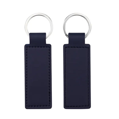 Rectangular PU Leather Keychain  Fob W/ Metal Ring