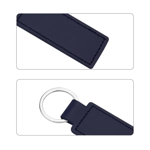 Rectangular PU Leather Keychain  Fob W/ Metal Ring