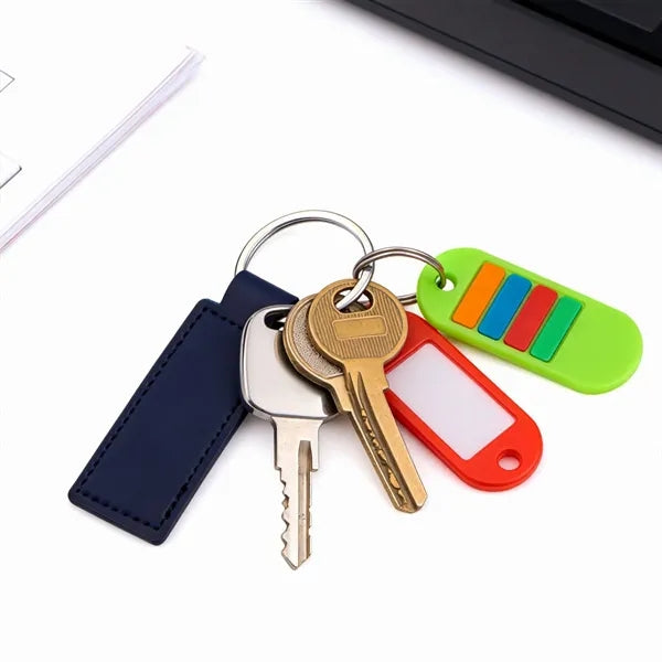 Rectangular PU Leather Keychain  Fob W/ Metal Ring