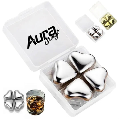 Heart Shaped Stainless Steel Ice Cubes with Case