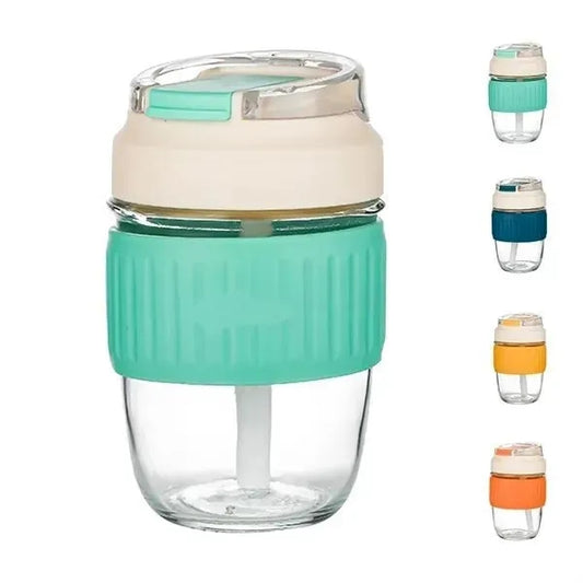 Silicone Sleeve Clear Cup with Lid and Straw