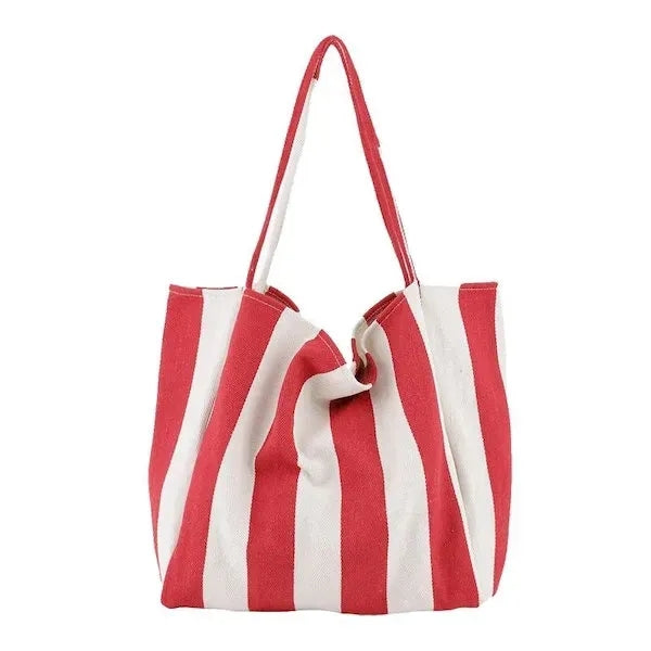 Large Striped Canvas Tote Bag