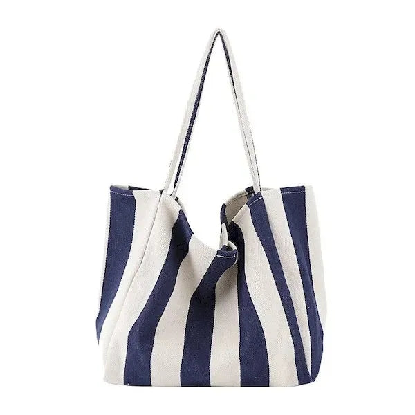 Large Striped Canvas Tote Bag
