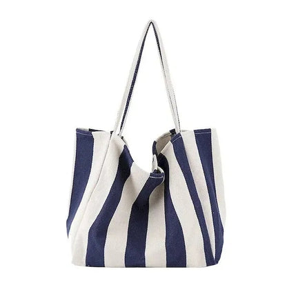 Large Striped Canvas Tote Bag