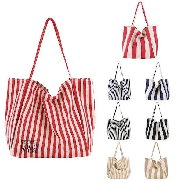 Large Striped Canvas Tote Bag