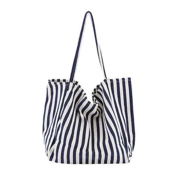 Large Striped Canvas Tote Bag