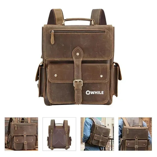 Genuine Leather Laptop Backpack Vintage Travel Bag