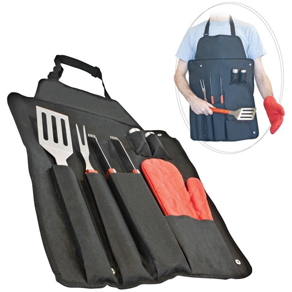 7pc BBQ Grill Tool Set w/ Apron for Outdoor Picnic & Camping