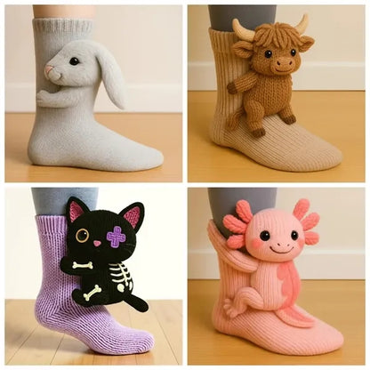 3D Hand Crocheted Knit Animal Socks