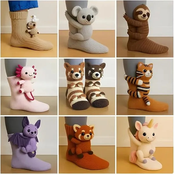 3D Hand Crocheted Knit Animal Socks