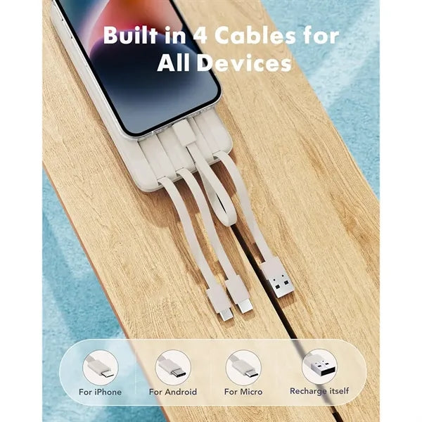 10000mAh Portable Charger with Built in Cables