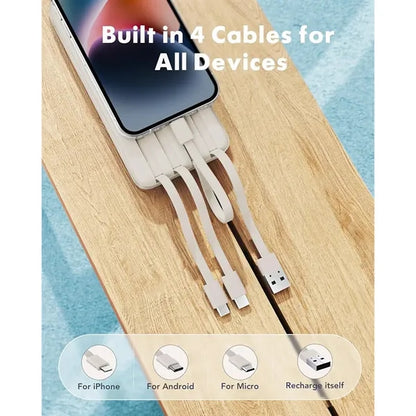 10000mAh Portable Charger with Built in Cables